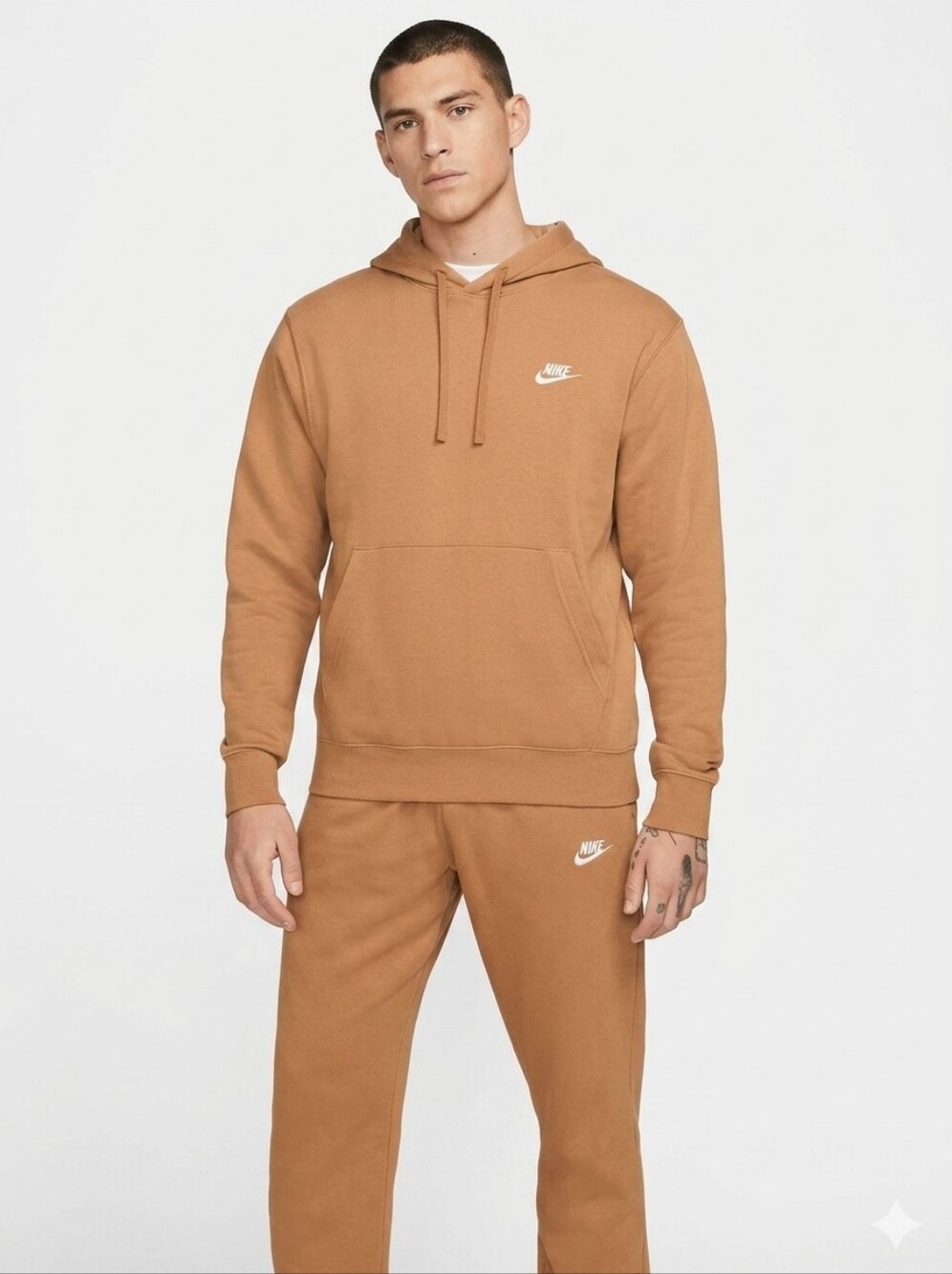 Nike Set Sportswear Club Fleece Tan Mens Large Pullover Hoodie Jogger Large New